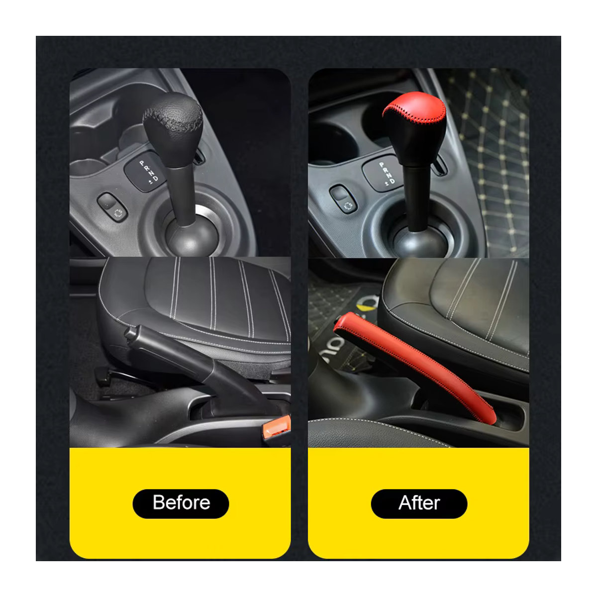 KLML Handbrems-Abdeckung aus Leder in Rot für Smart Fortwo 451 453 und Forfour 453 - Bild 1
