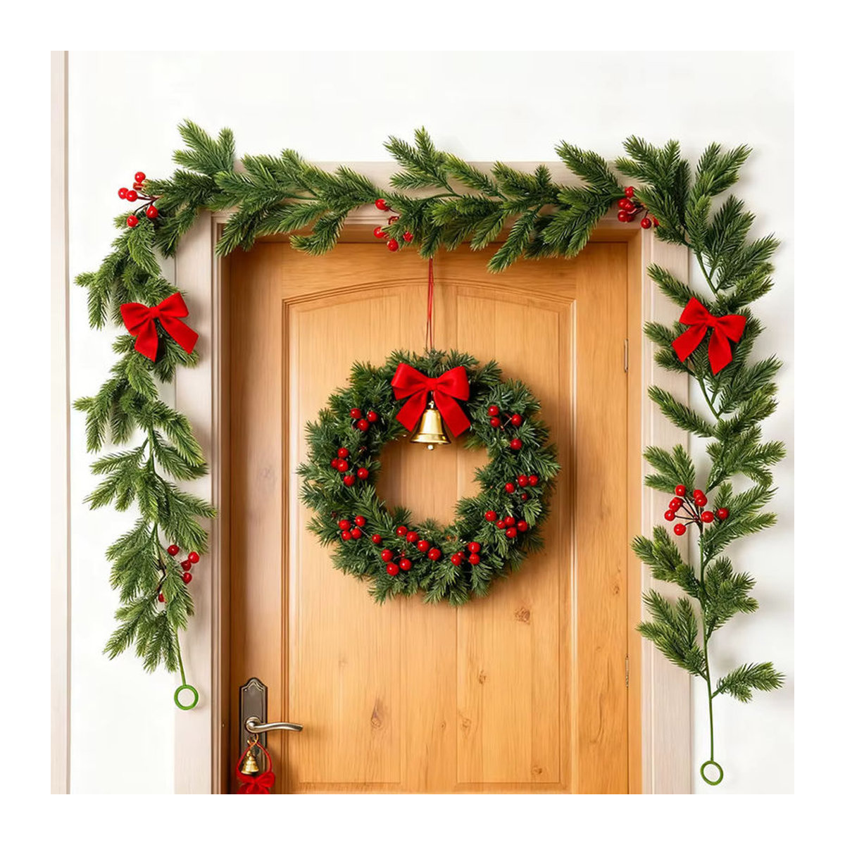 Kmitang Weihnachtsgirlande als Wandbehang mit roten Früchten und Tannennadeln, Grün/Rot, Länge: 175 cm - Bild 2