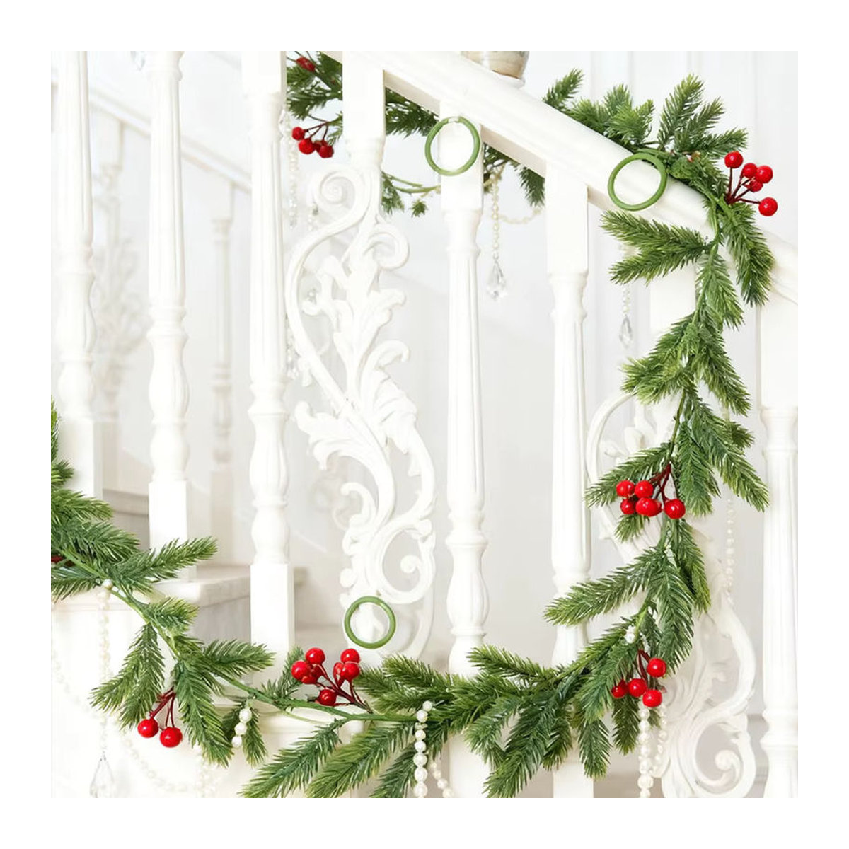 Kmitang Weihnachtsgirlande als Wandbehang mit roten Früchten und Tannennadeln, Grün/Rot, Länge: 175 cm - Bild 3