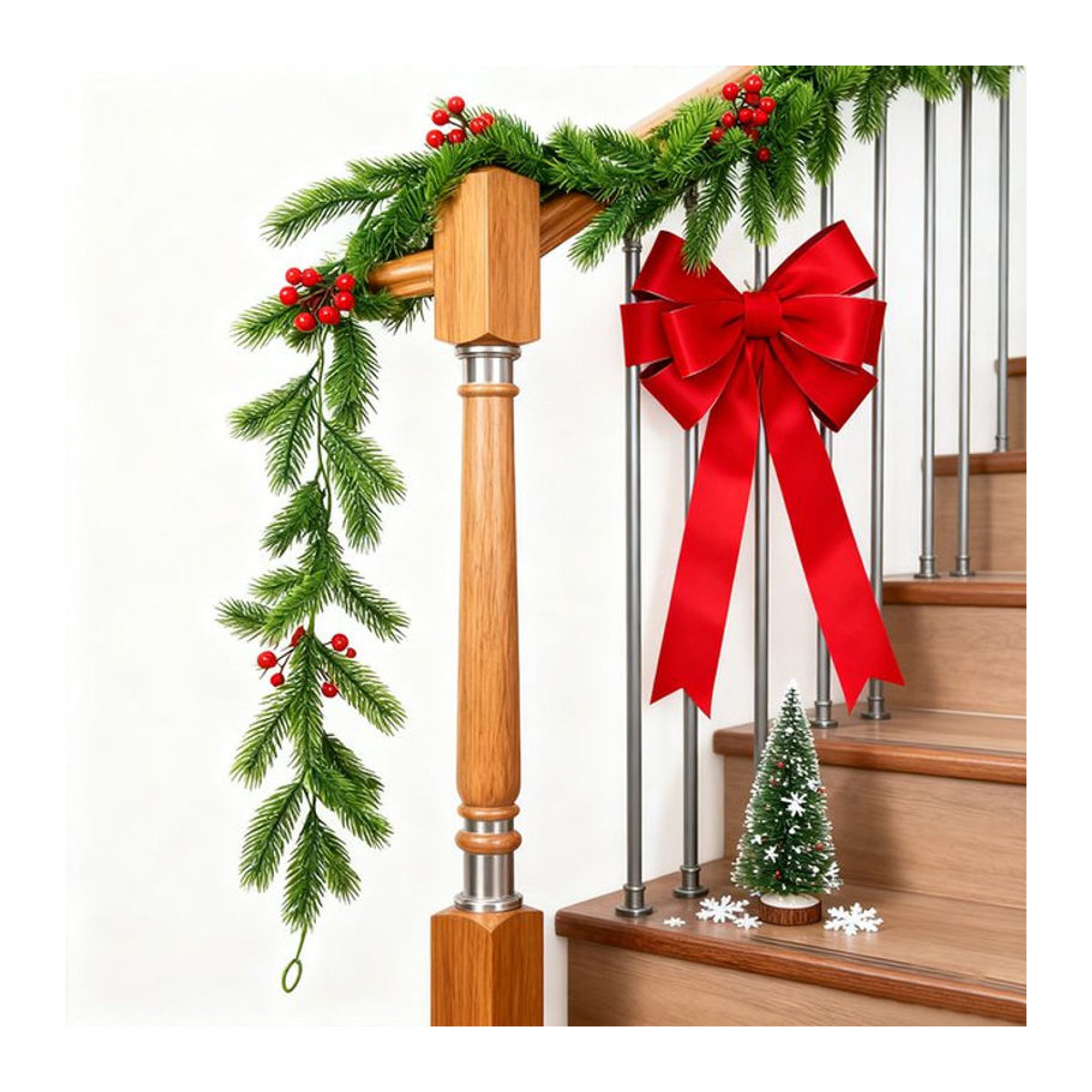 Kmitang Weihnachtsrebe Wandbehang aus Kunststoff und Rattan in Grün und Rot, Länge: 175 cm - Bild 1
