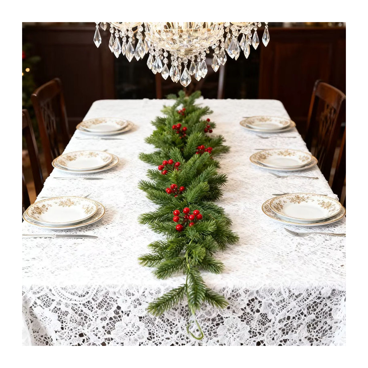 Kmitang Weihnachtsrebe Wandbehang aus Kunststoff und Rattan in Grün und Rot, Länge: 175 cm - Bild 2