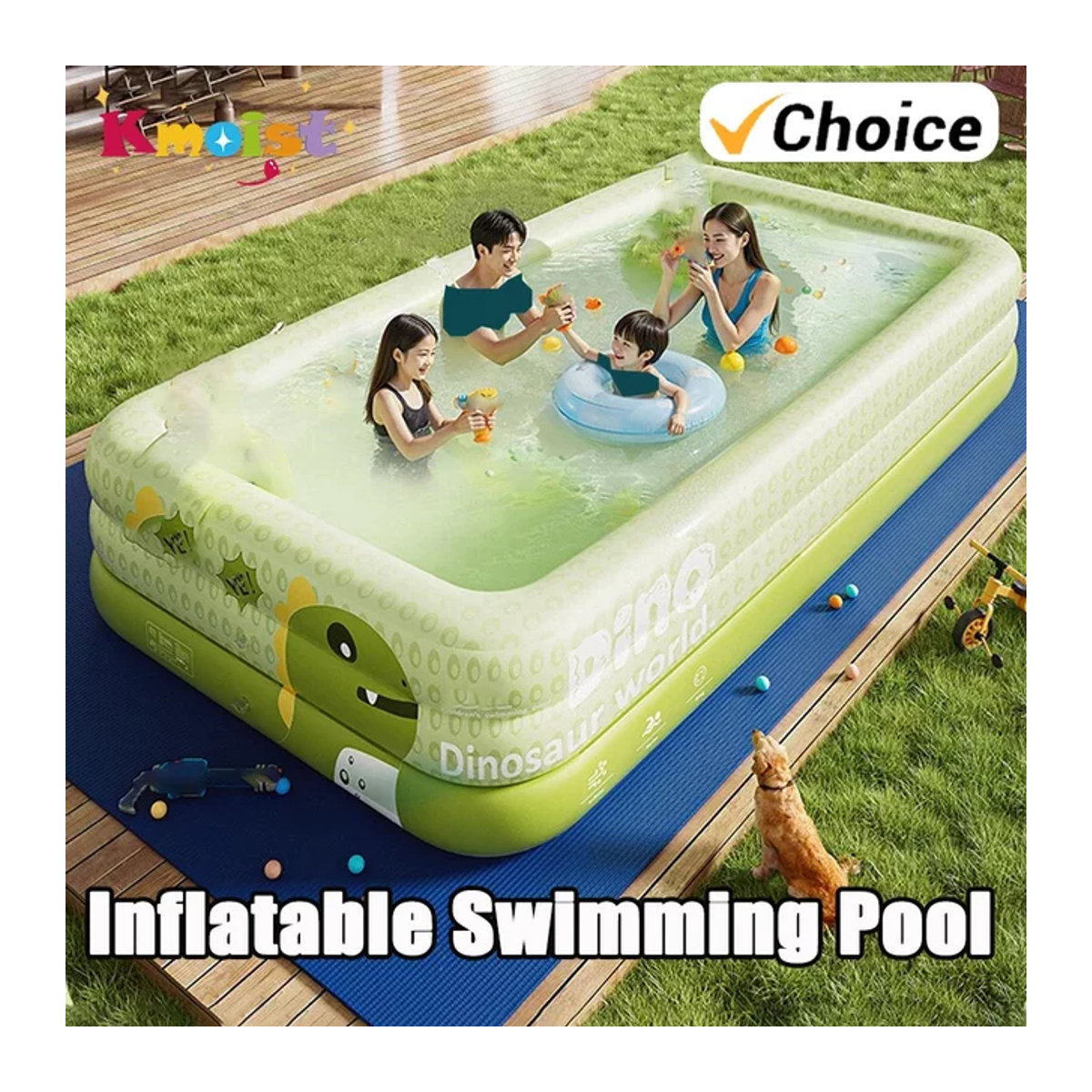 Kmoist Aufblasbarer Familienpool mit Rahmen in Grün für Drinnen und Draußen - Bild 1