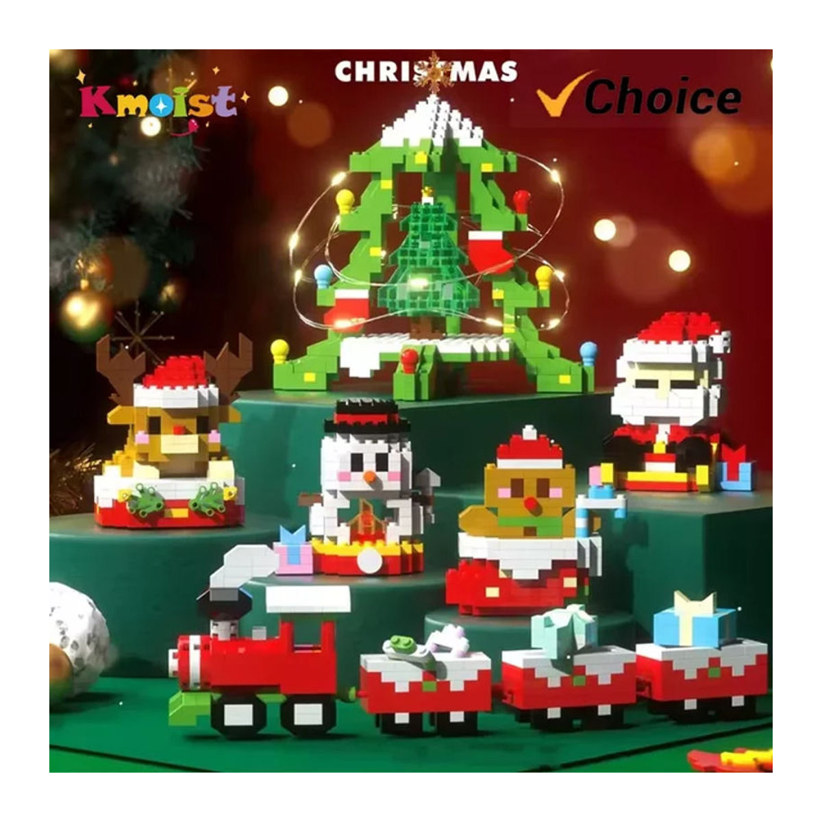Kmoist Weihnachts Baustein Set mit LED Weihnachtsmann und Rentier als Dekoration für Kinder, mehrfarbig - Bild 1