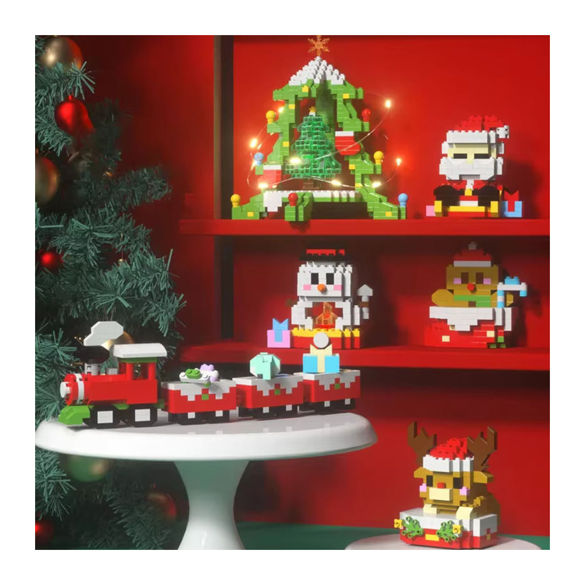 Kmoist Weihnachts Baustein Set mit LED Weihnachtsmann und Rentier als Dekoration für Kinder, mehrfarbig - Bild 3