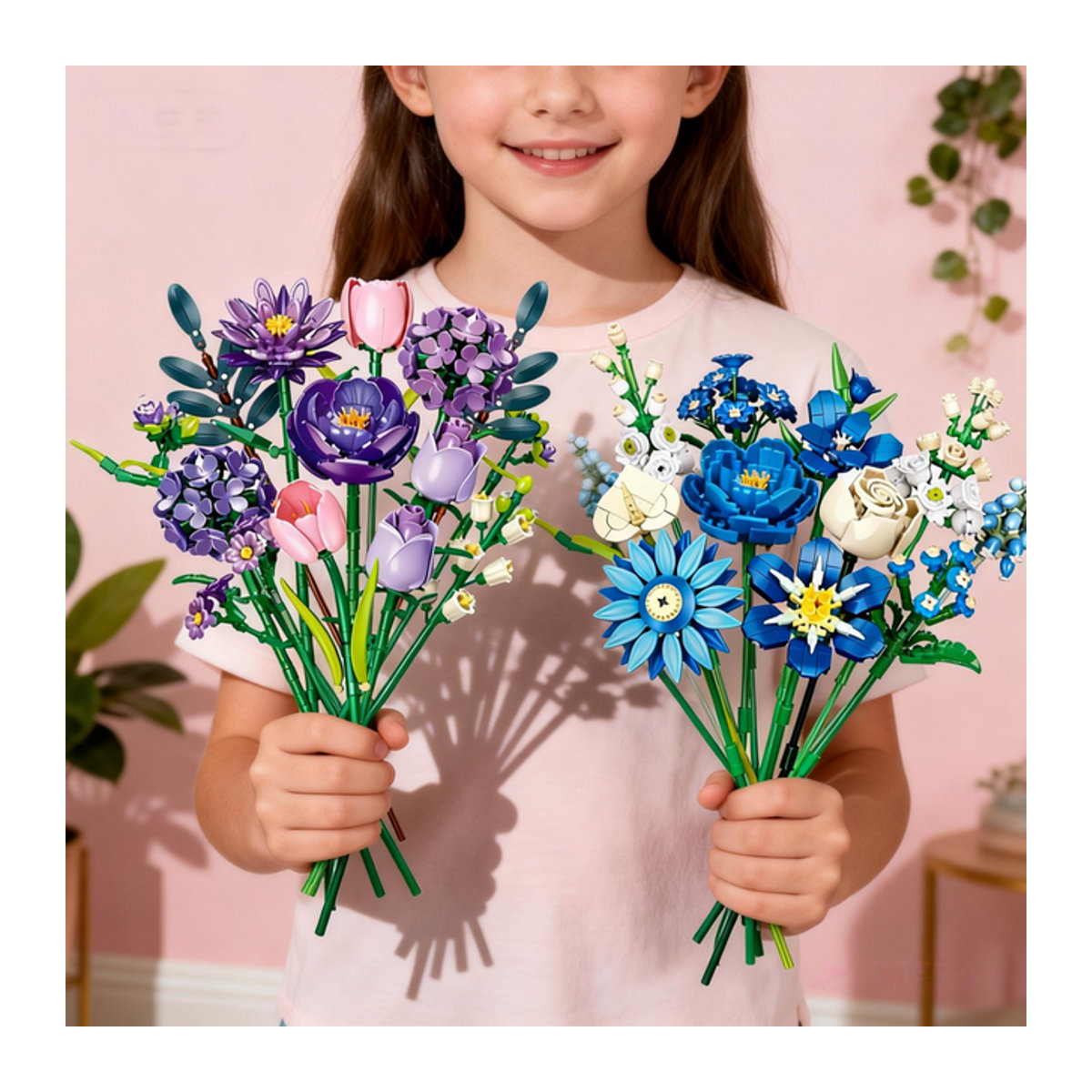 KNEW BUILT 3D Ewiger Blumenstrauß DIY Bausteine Spielzeug aus Kunststoff in Mehrfarbig als Deko-Ornament für Mädchen und zur Heimdekoration - Bild 1