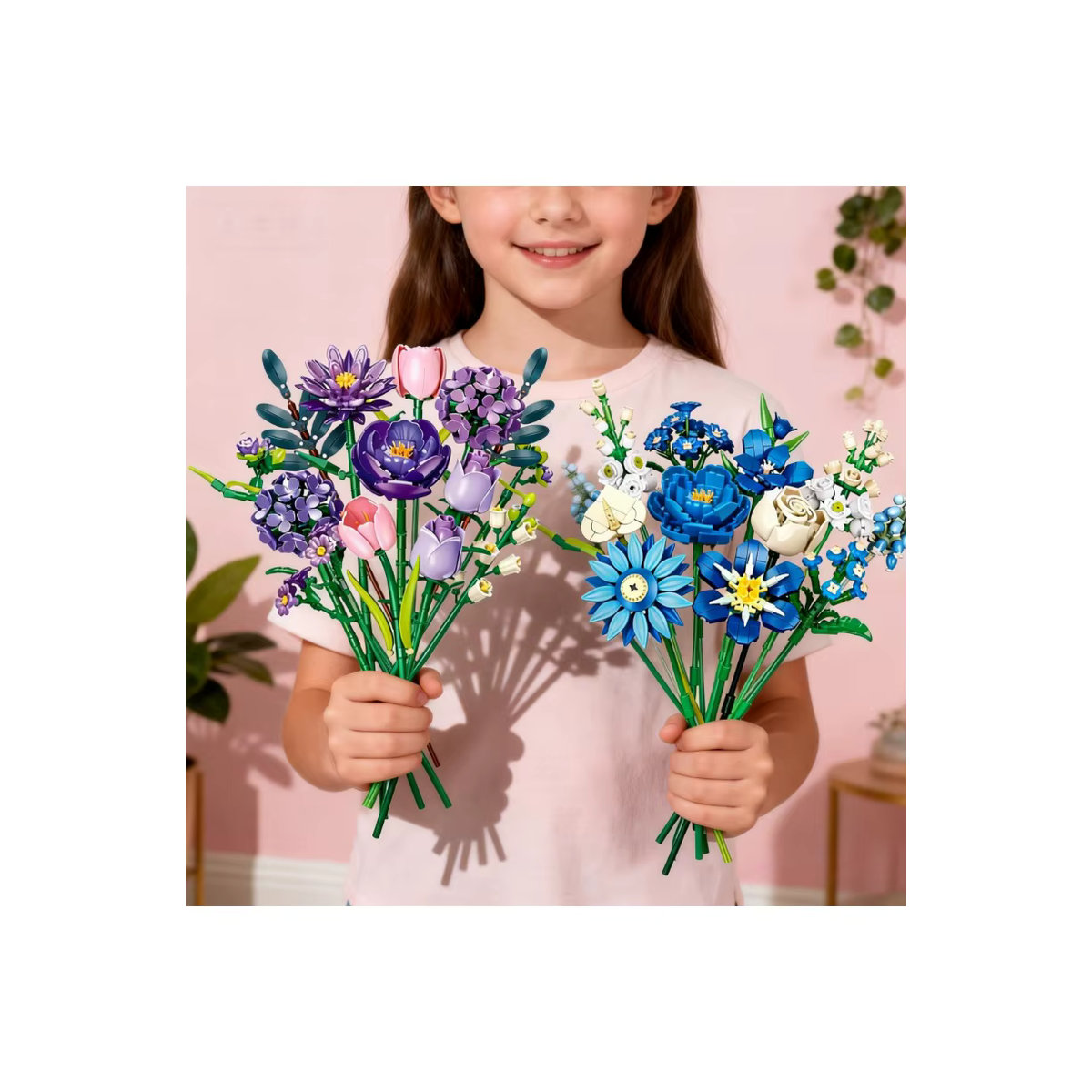 KNEW BUILT 3D Ewiger Blumenstrauß DIY Bausteine Spielzeug aus Kunststoff in Mehrfarbig als Deko-Ornament für Mädchen und zur Heimdekoration - Bild 3