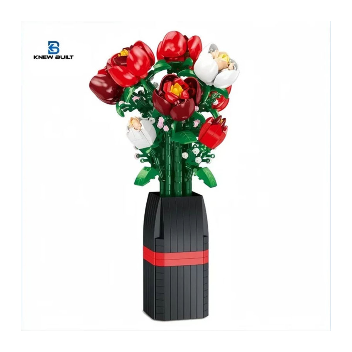 KNEW BUILT Eternal 3D Rosenstrauß-Bausteine aus Kunststoff, mehrfarbiger floraler Dekobausatz für Erwachsene - Bild 1