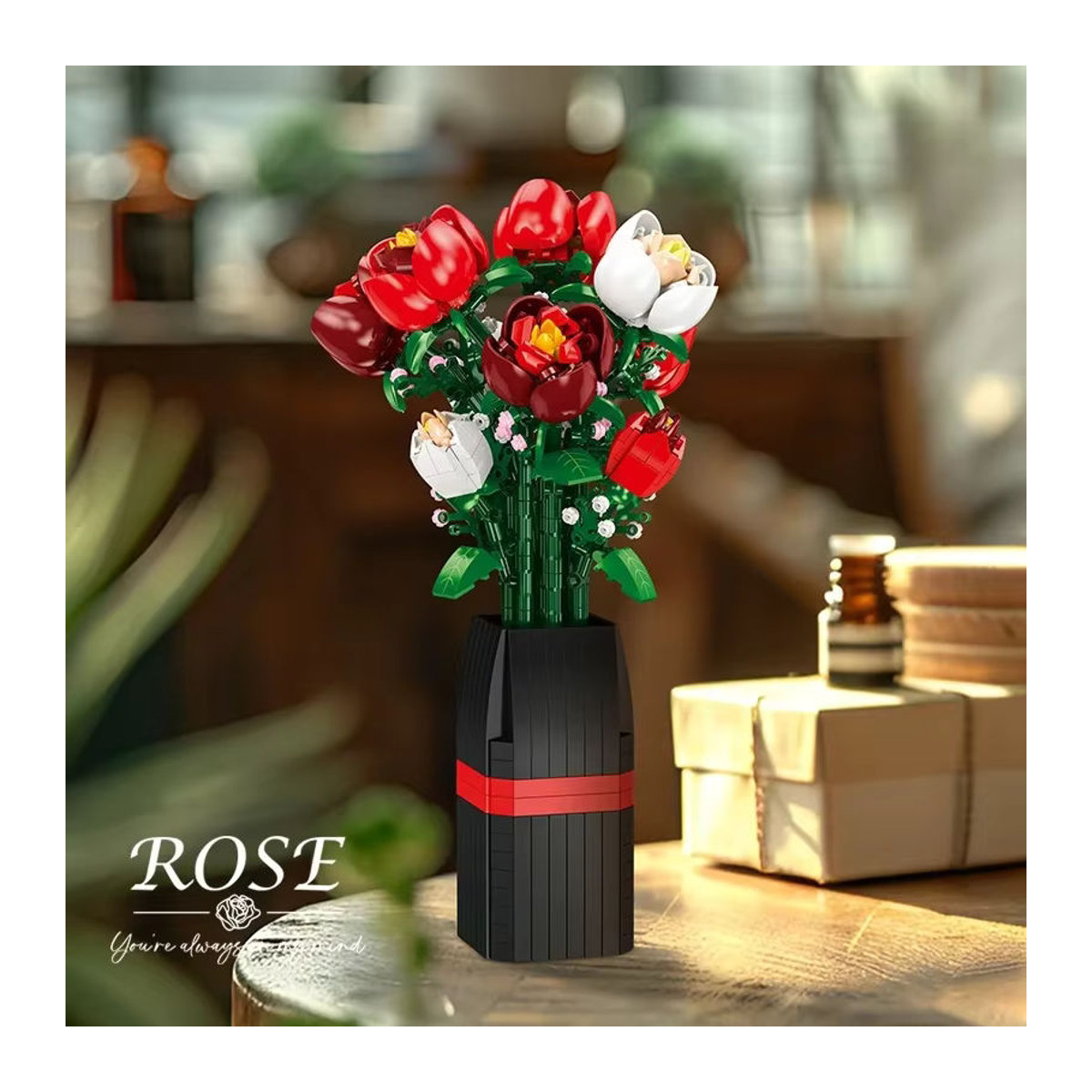 KNEW BUILT Eternal 3D Rosenstrauß-Bausteine aus Kunststoff, mehrfarbiger floraler Dekobausatz für Erwachsene - Bild 2