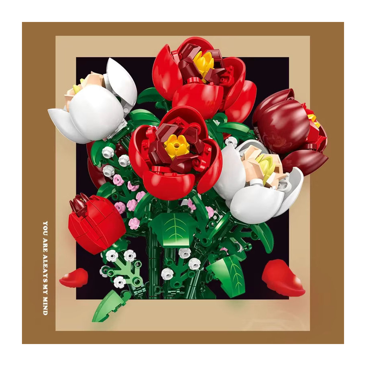 KNEW BUILT Eternal 3D Rosenstrauß-Bausteine aus Kunststoff, mehrfarbiger floraler Dekobausatz für Erwachsene - Bild 4