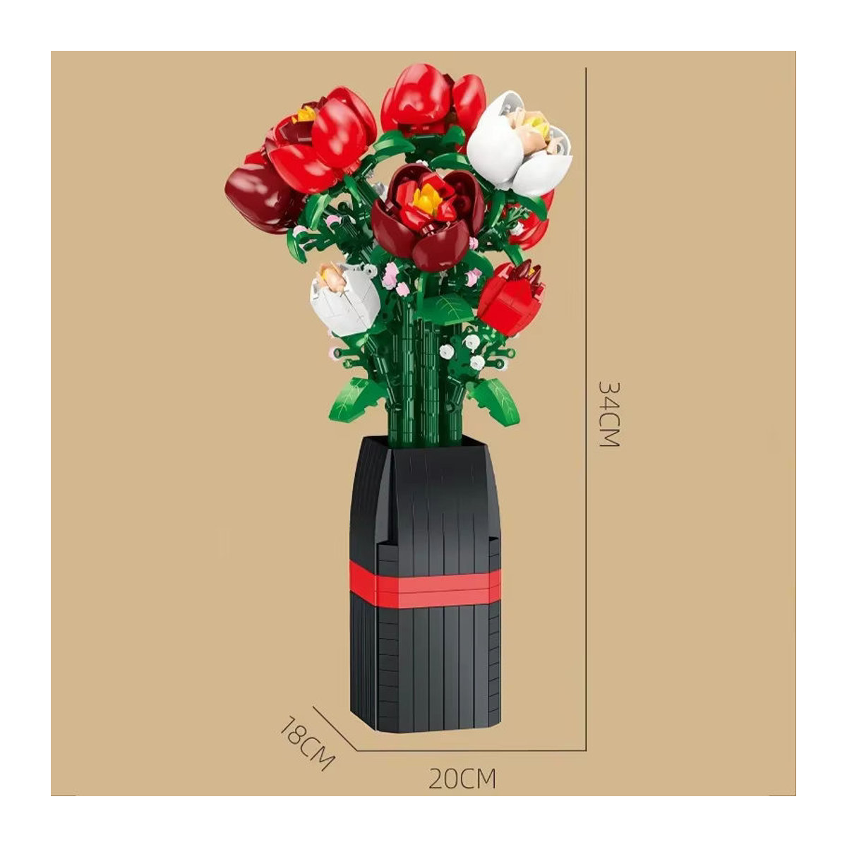 KNEW BUILT Eternal 3D Rosenstrauß-Bausteine aus Kunststoff, mehrfarbiger floraler Dekobausatz für Erwachsene - Bild 6