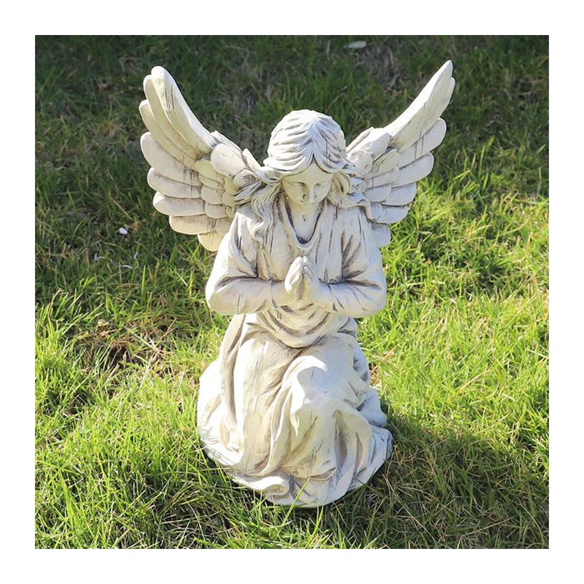 Kniende Engel Statue aus Kunstharz in Grau und Weiß zur Garten- und Hausdekoration - Bild 1