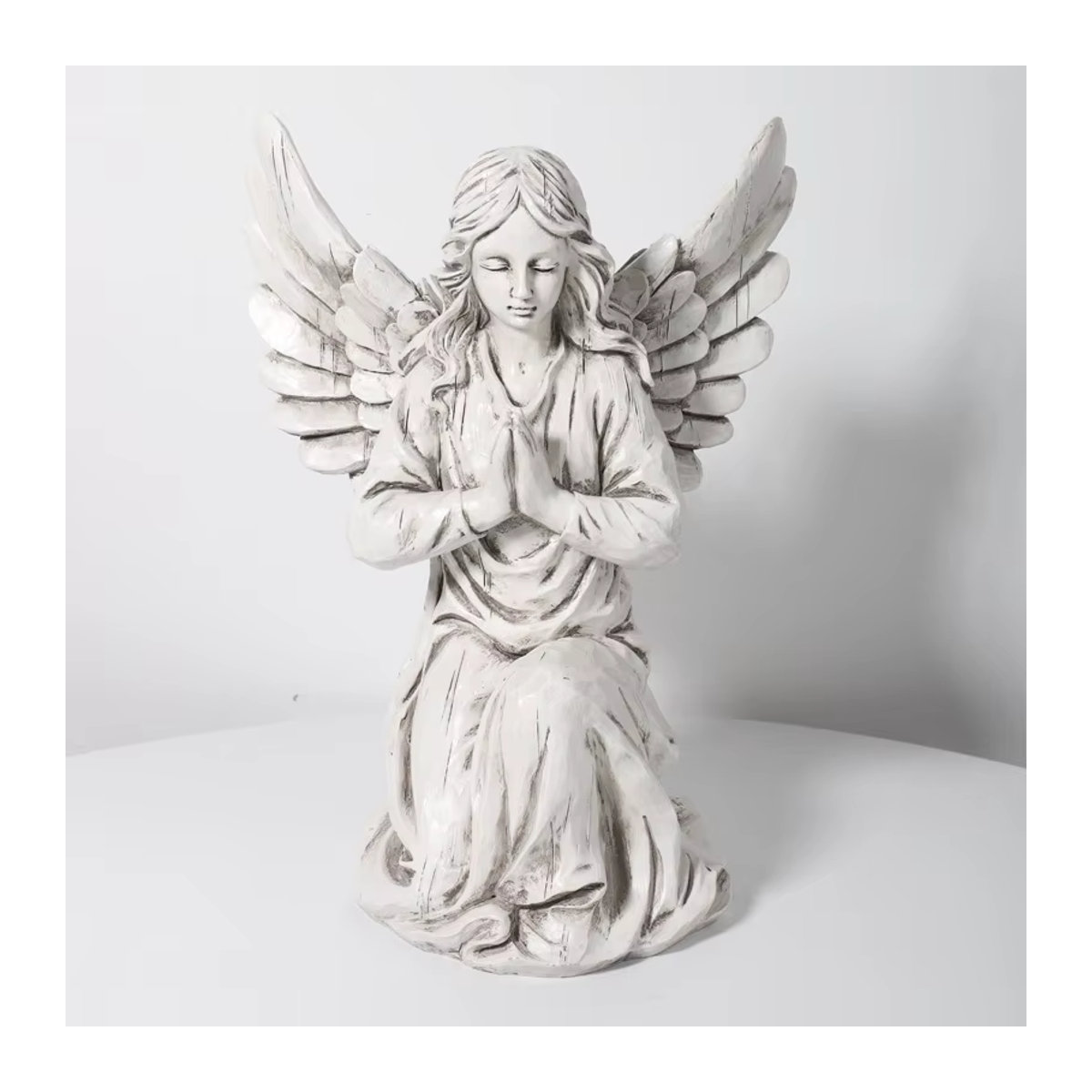 Kniende Engel Statue aus Kunstharz in Grau und Weiß zur Garten- und Hausdekoration - Bild 2