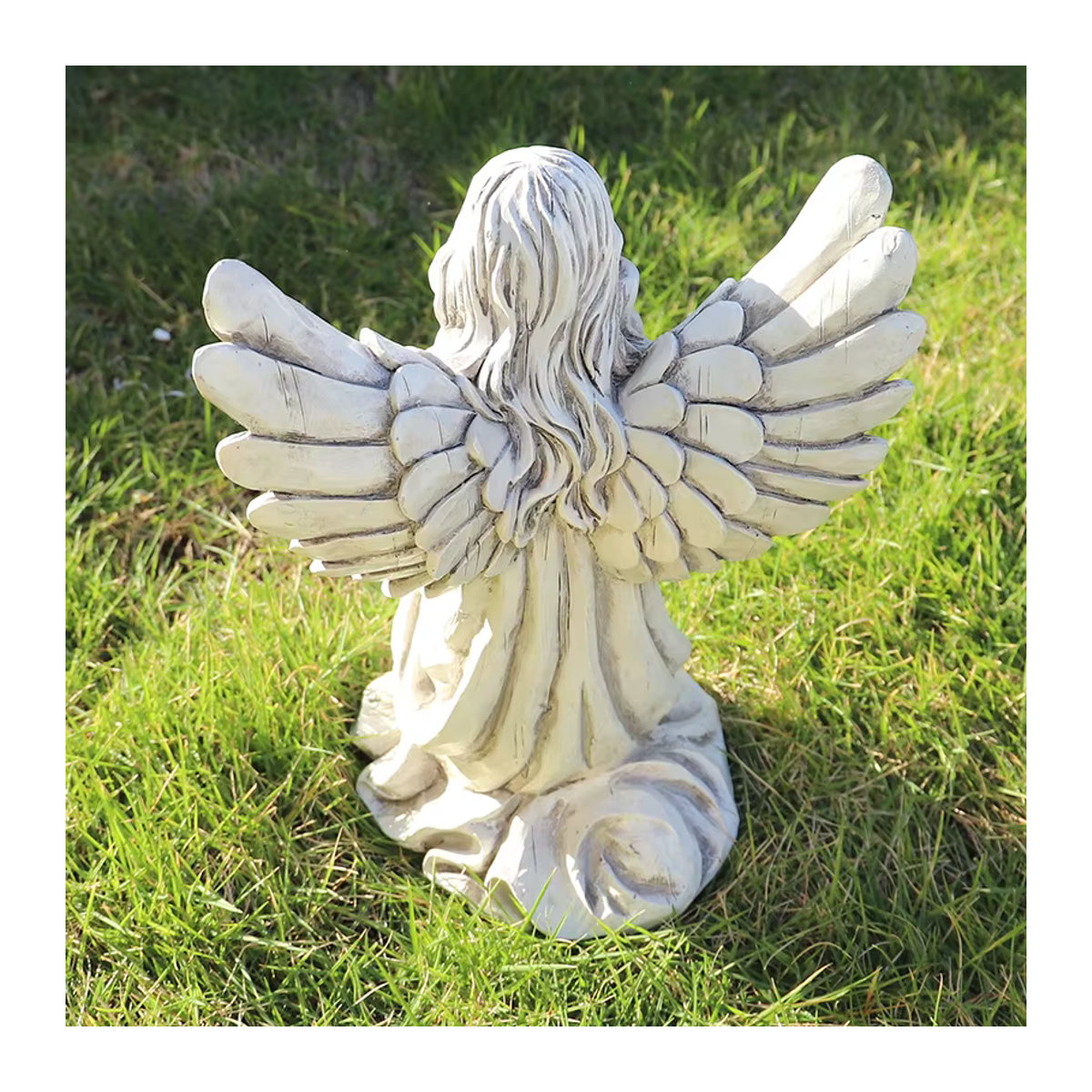 Kniende Engel Statue aus Kunstharz in Grau und Weiß zur Garten- und Hausdekoration - Bild 4