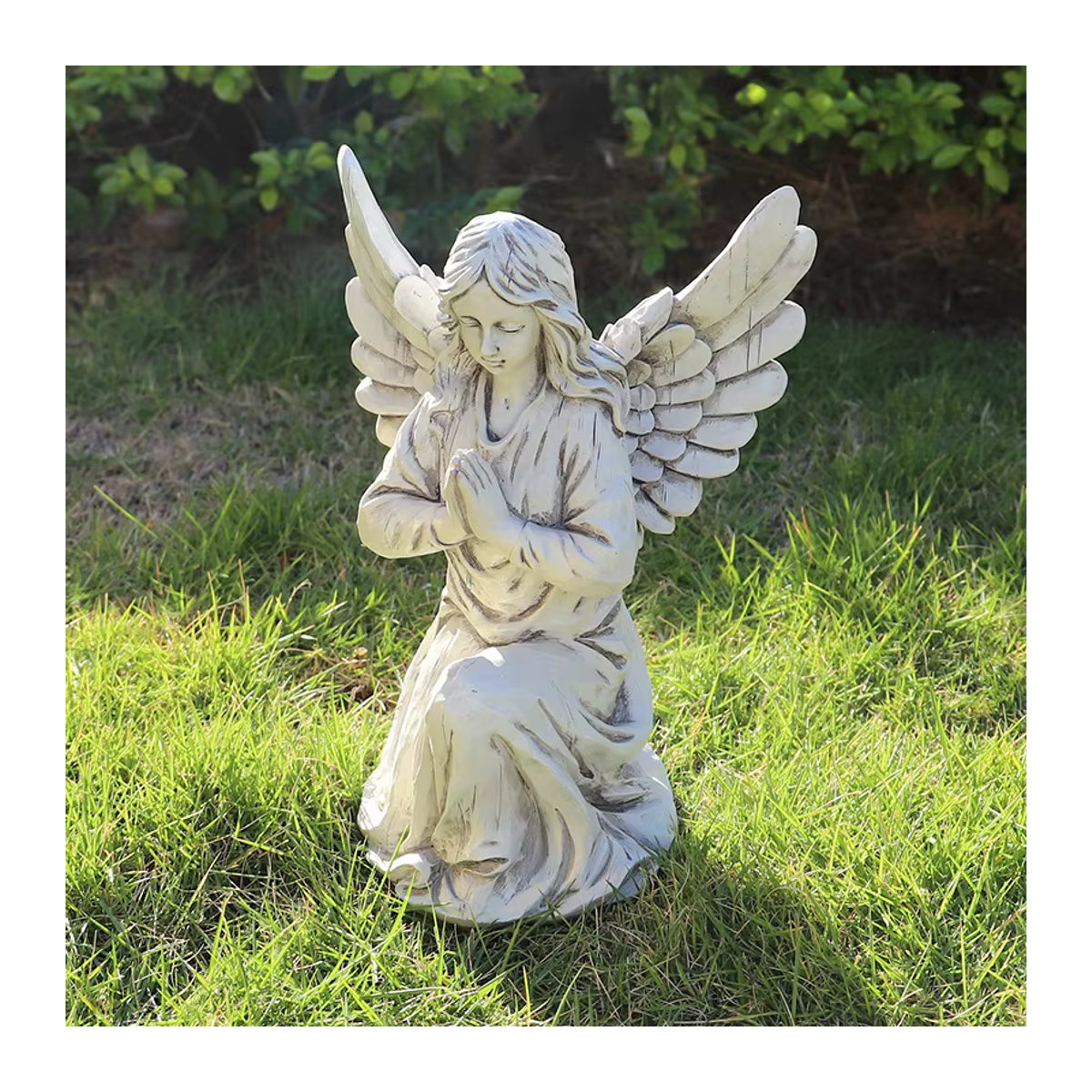 Kniende Engel Statue aus Kunstharz in Grau und Weiß zur Garten- und Hausdekoration - Bild 5
