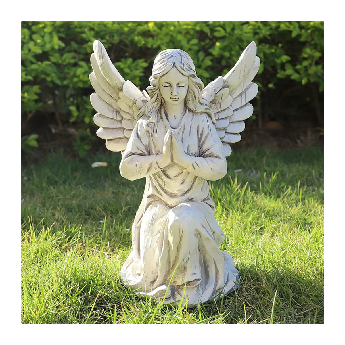 Kniende Engel Statue aus Kunstharz in Grau und Weiß zur Garten- und Hausdekoration - Bild 6