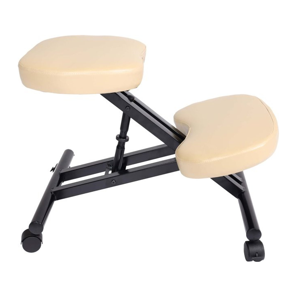 Kniestuhl MCW-E10 Sitzhocker höhenverstellbar mit Rollen aus Metall und Kunstleder in Creme-Beige - Bild 1