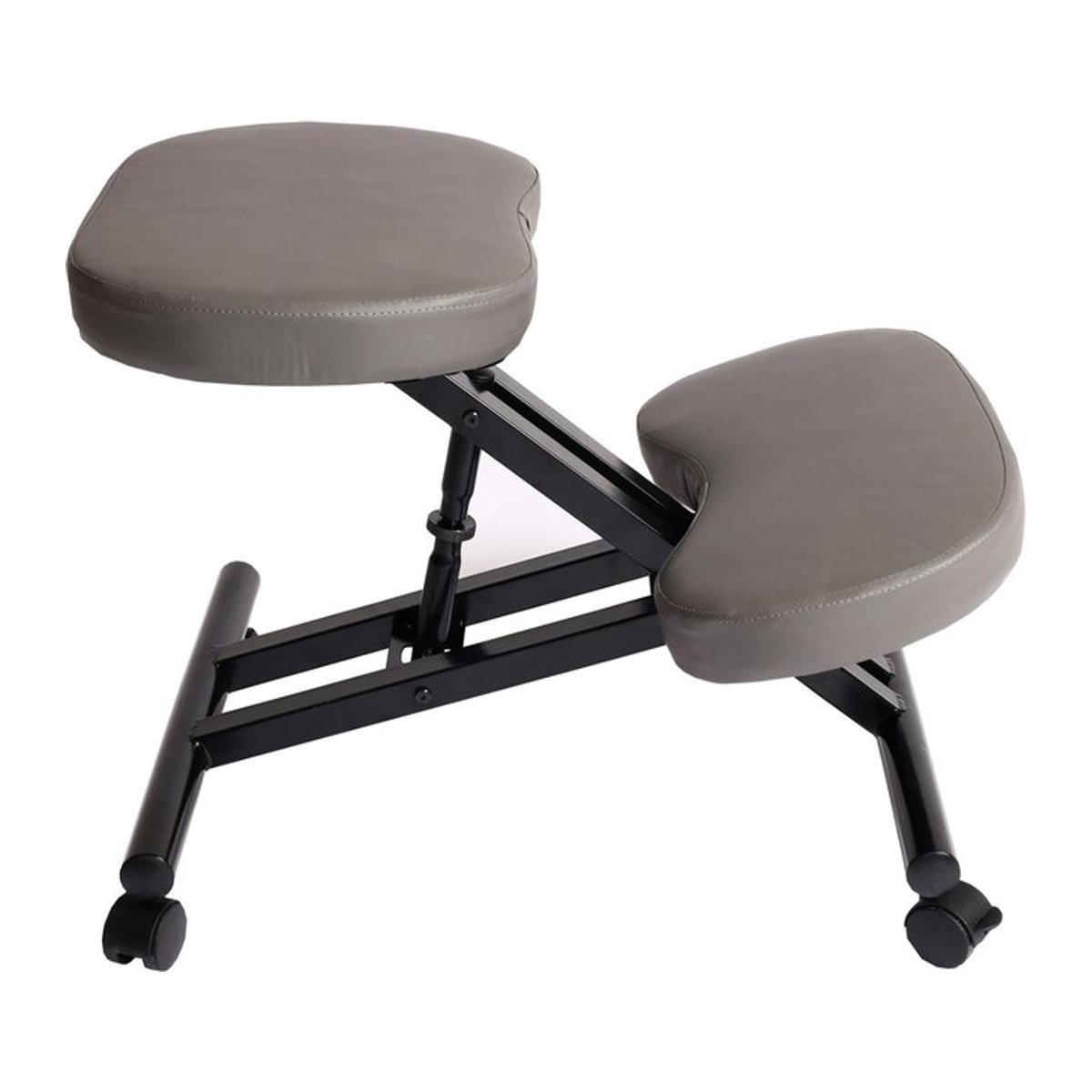 Kniestuhl MCW-E10 Sitzhocker höhenverstellbar mit Rollen aus Metall und Kunstleder in Grau Matt - Bild 1
