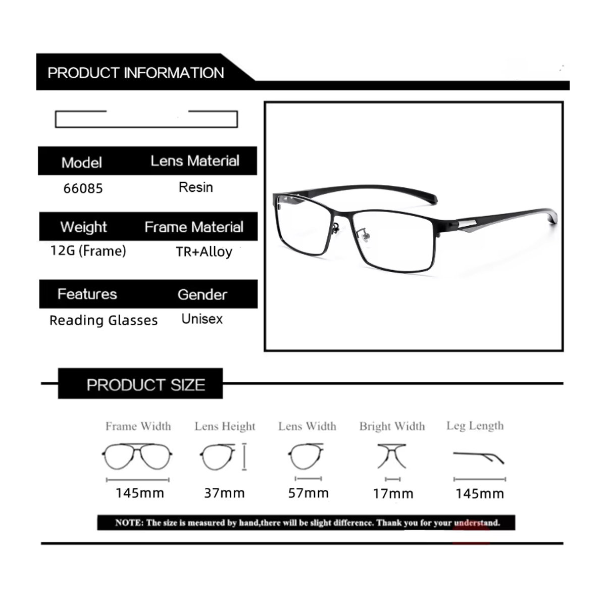 KOCOLIOR Lesebrille für Männer mit Blaulichtfilter aus Titanlegierung in Schwarz - Bild 4