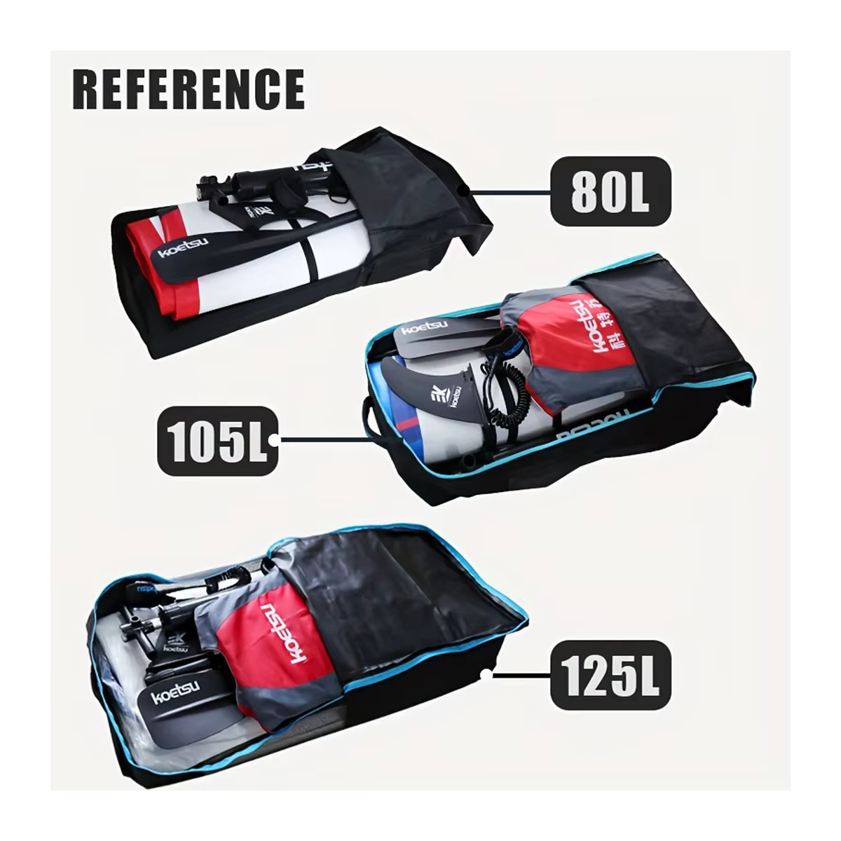 KOETSU Paddelrucksack mit großem Fassungsvermögen, aufblasbare Paddeltasche und tragbare Aufbewahrungstasche für Outdoor-Surfen in Weiß oder Schwarz - Bild 4