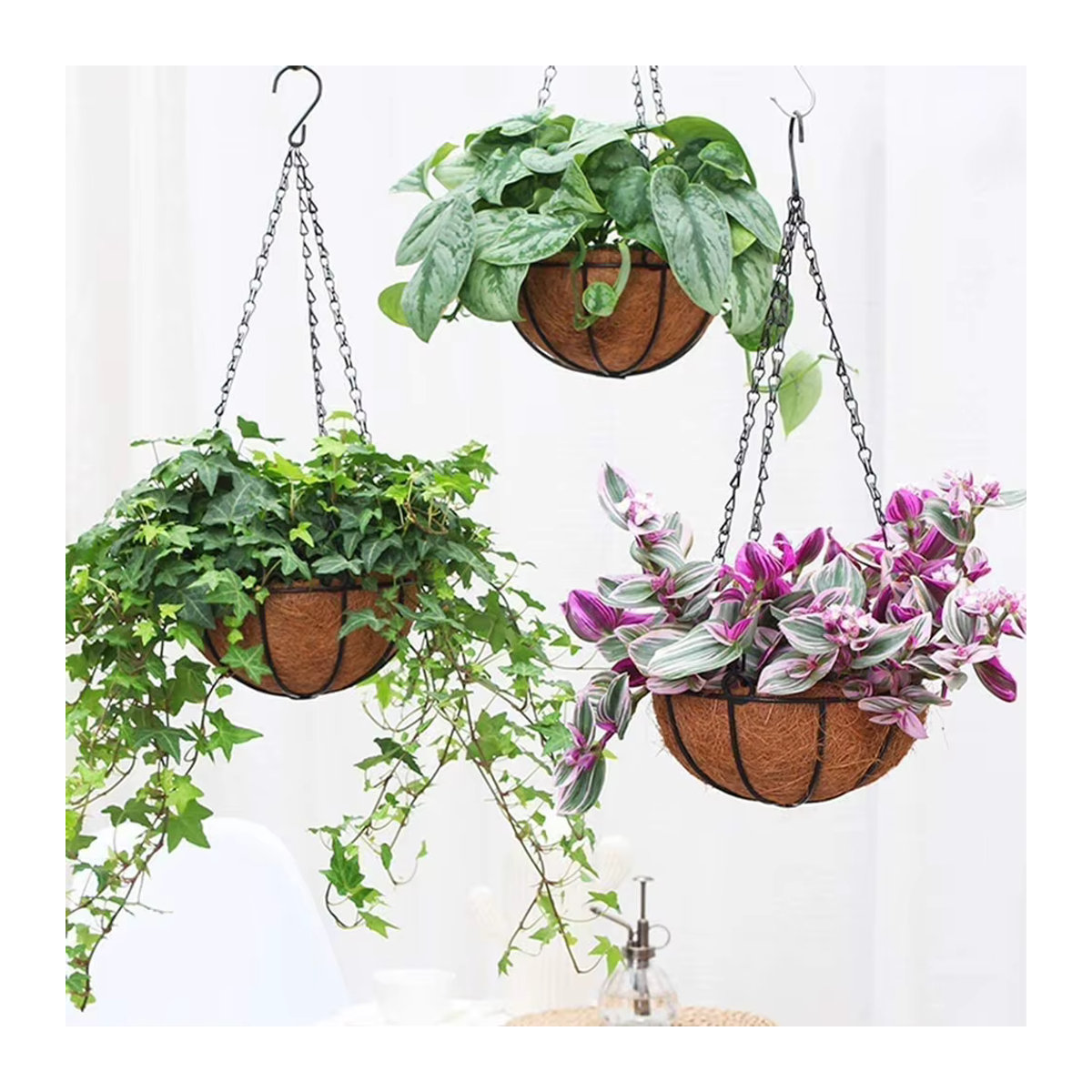 Kokosfaser-Pflanztöpfe als wasserdichte hängende Pflanzgefäße und vielseitige Pflanzenhalterkörbe für Blumen und Pflanzen - Bild 3