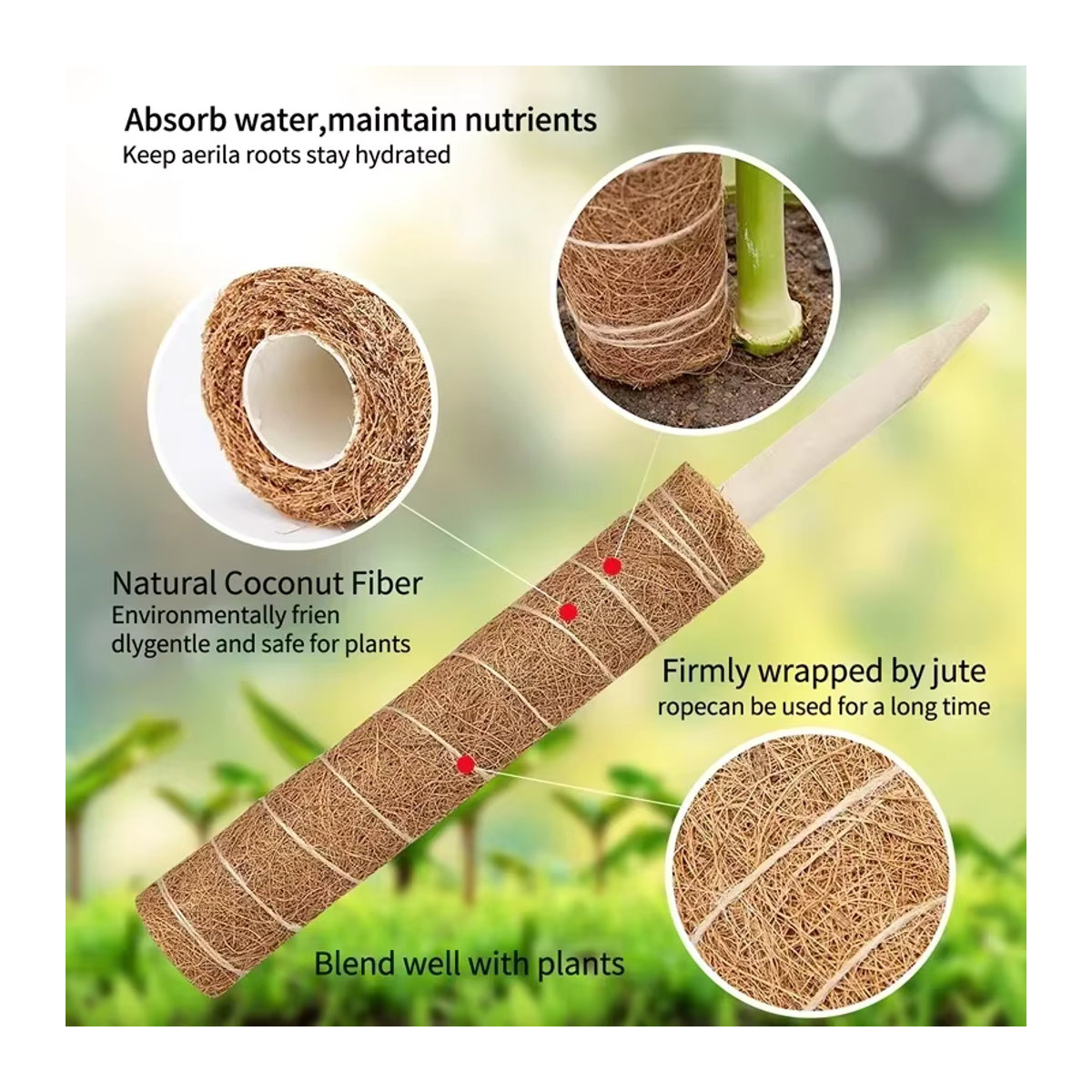 Kokospalmen-Stick aus Bambus mit Schildkrötenrücken-Design als stabiler Stützstab für Pflanzen, Kletterreben und Blumen mit Seidenmoos - Bild 5