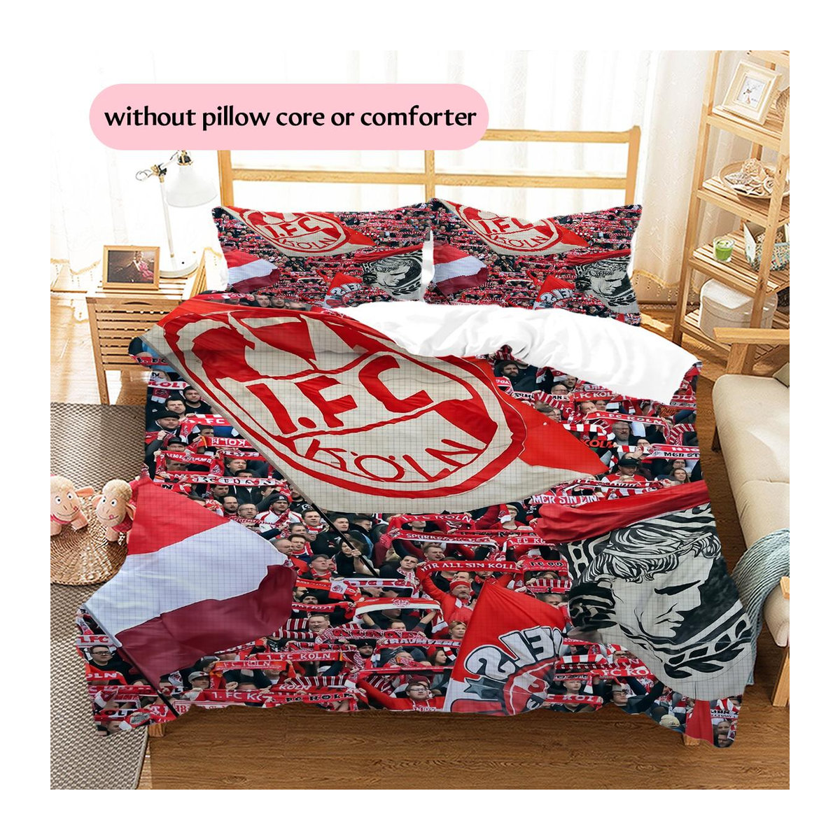 Köln FC Muster Bettwäsche Set in Rot mit 1 Bettbezug und 2 Kissenbezügen, B/H: 200 x 220 cm - Bild 2