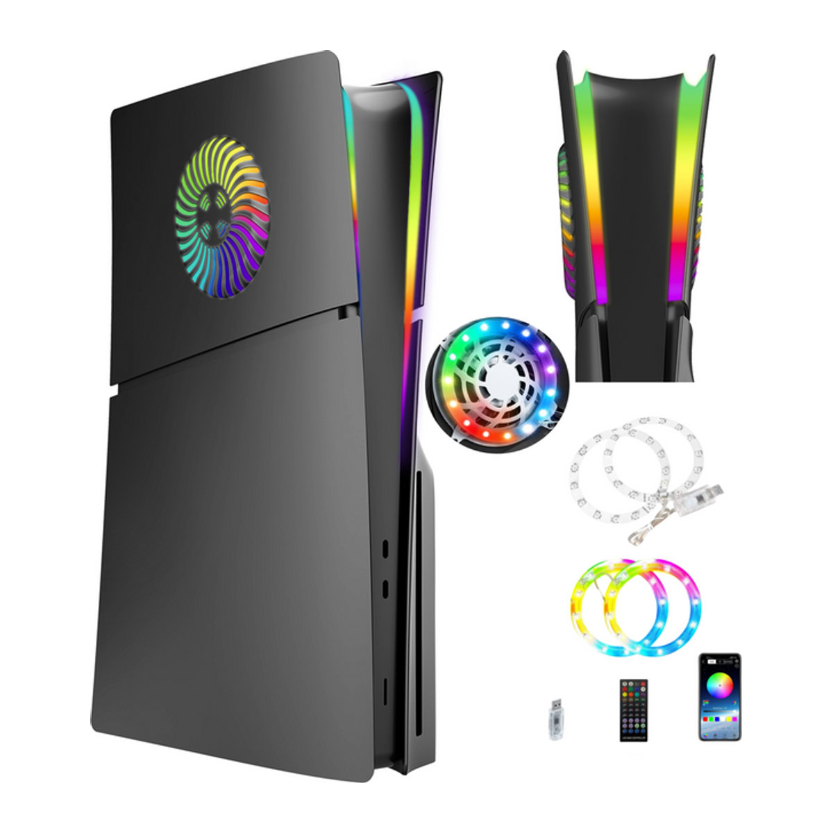 Kolorkoli RGB LED Lichtring Frontplatte für PS5 Slim Disc Edition in Schwarz, Blau oder Bunt - Bild 1