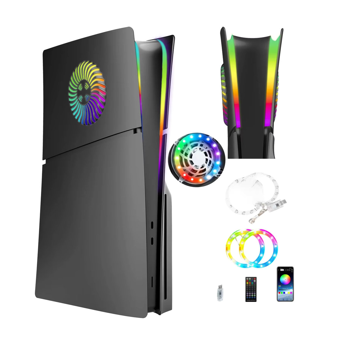 Kolorkoli RGB LED Lichtring Frontplatte für PS5 Slim Disc Edition in Schwarz, Blau oder Bunt - Bild 3