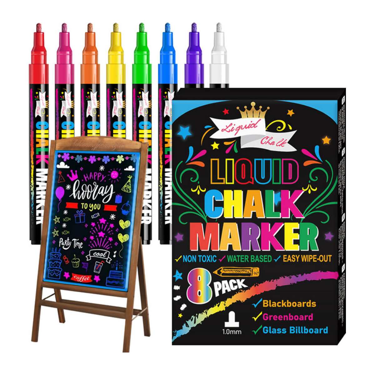 Kolorowys Jumbo Flüssigkreide-Marker Set in Bunt mit 3-in-1-Spitze für Glas und Tafeln, 8 Farben, 1 mm und 6 mm Strichstärke - Bild 1