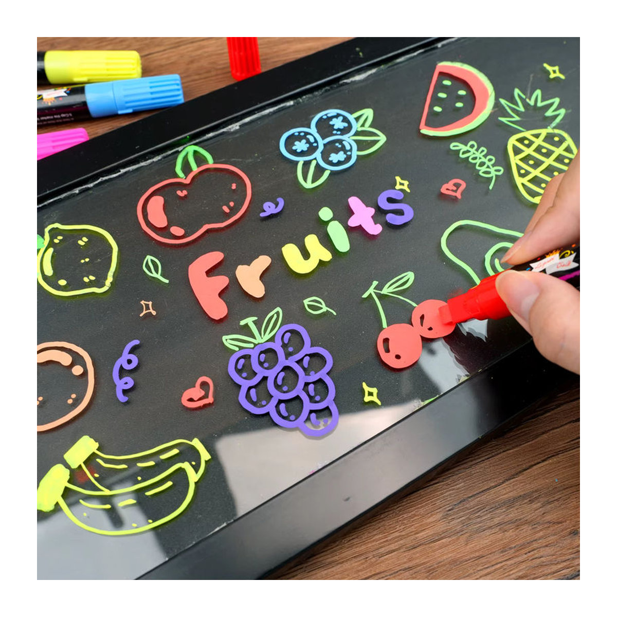 Kolorowys Jumbo Flüssigkreide-Marker Set in Bunt mit 3-in-1-Spitze für Glas und Tafeln, 8 Farben, 1 mm und 6 mm Strichstärke - Bild 3
