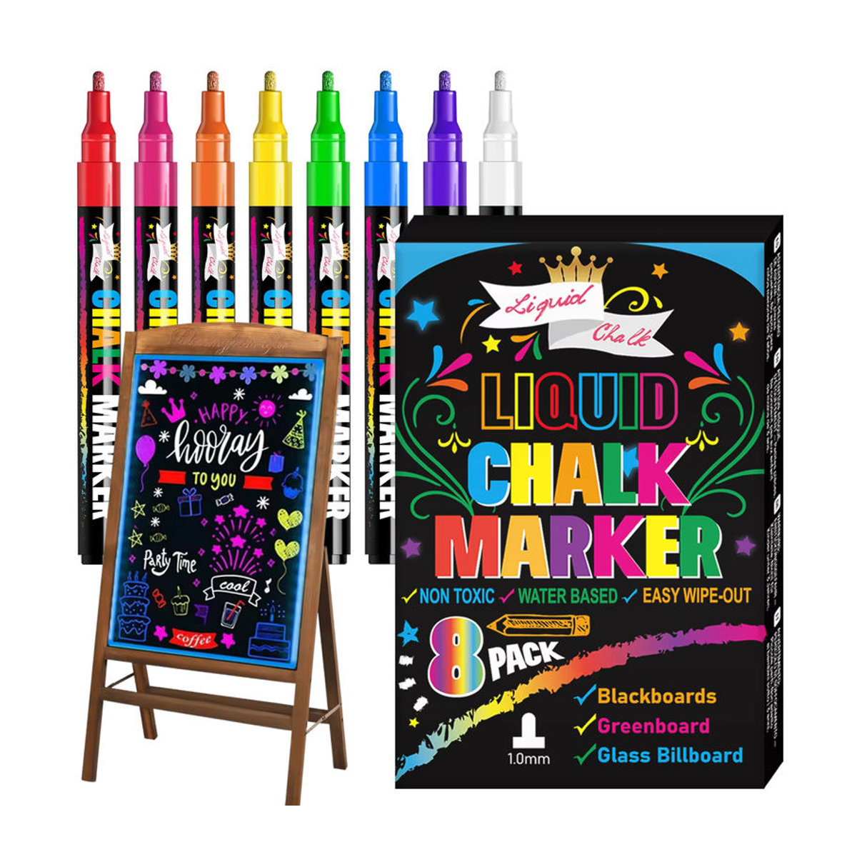 Kolorowys Jumbo Flüssigkreide-Marker Set in Bunt mit 3-in-1-Spitze für Glas und Tafeln, 8 Farben, 1 mm und 6 mm Strichstärke - Bild 7