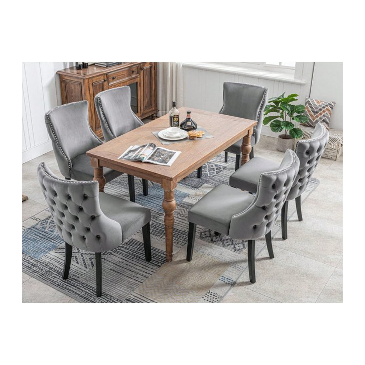 KOMHTOM 6er-Set Esszimmerstühle aus Samt in Grau, moderne gepolsterte Stühle für Küche und Wohnzimmer - Bild 1