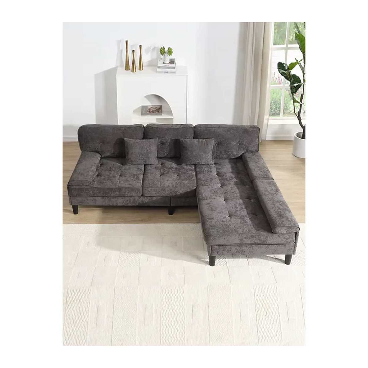 KOMHTOM Ecksofa aus Chenille mit Schlaffunktion und beweglicher Fußbank, modernes Dreisitzer L-Form Sofa mit Chaiselongue in Beige oder Grau - Bild 7