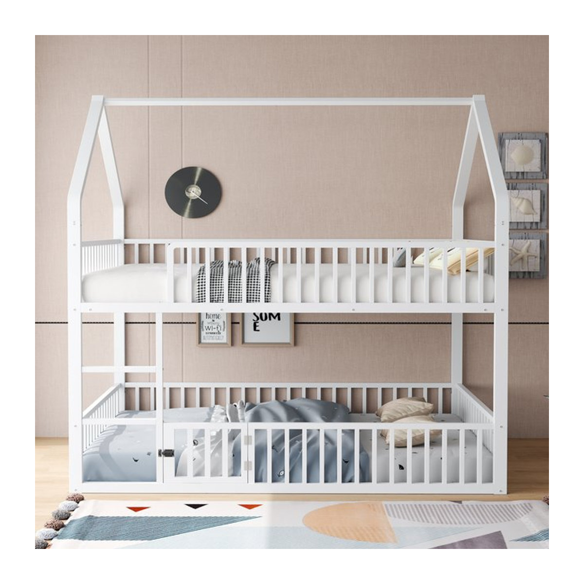 KOMHTOM Etagenbett aus Metall in Weiß mit Doppelbett, Treppe und Loft-Design für Kinder - Bild 1