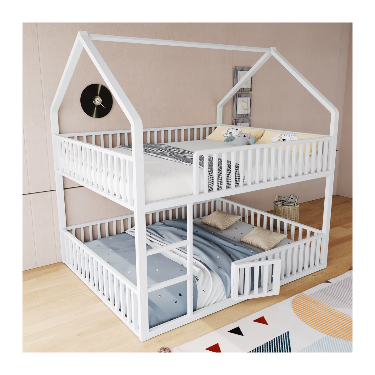 KOMHTOM Etagenbett aus Metall in Weiß mit Doppelbett, Treppe und Loft-Design für Kinder - Bild 3