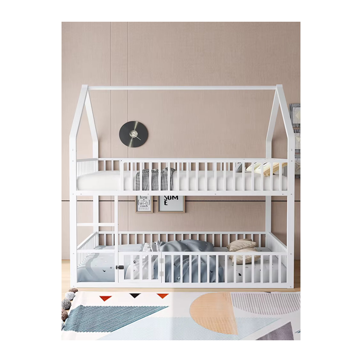 KOMHTOM Etagenbett aus Metall in Weiß mit Doppelbett, Treppe und Loft-Design für Kinder - Bild 5