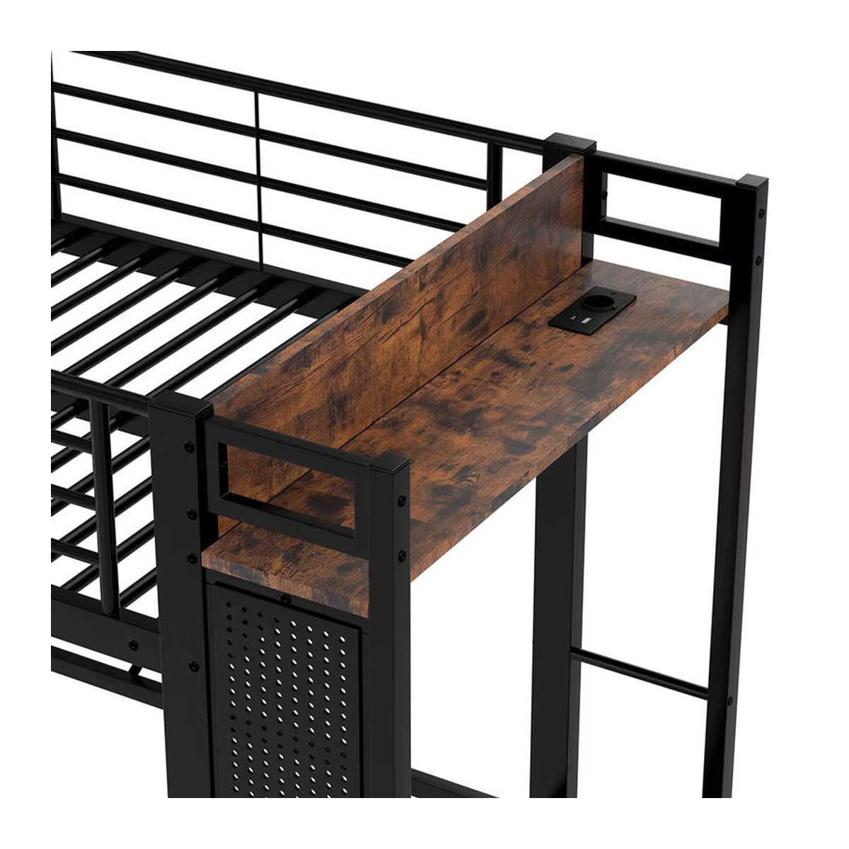 KOMHTOM Hochbett aus Metall in Schwarz im Industrial Design mit LED-Leiste, USB- und Type-C-Steckdose sowie 4 Schubladen, B/T: 200 x 90 cm - Bild 5