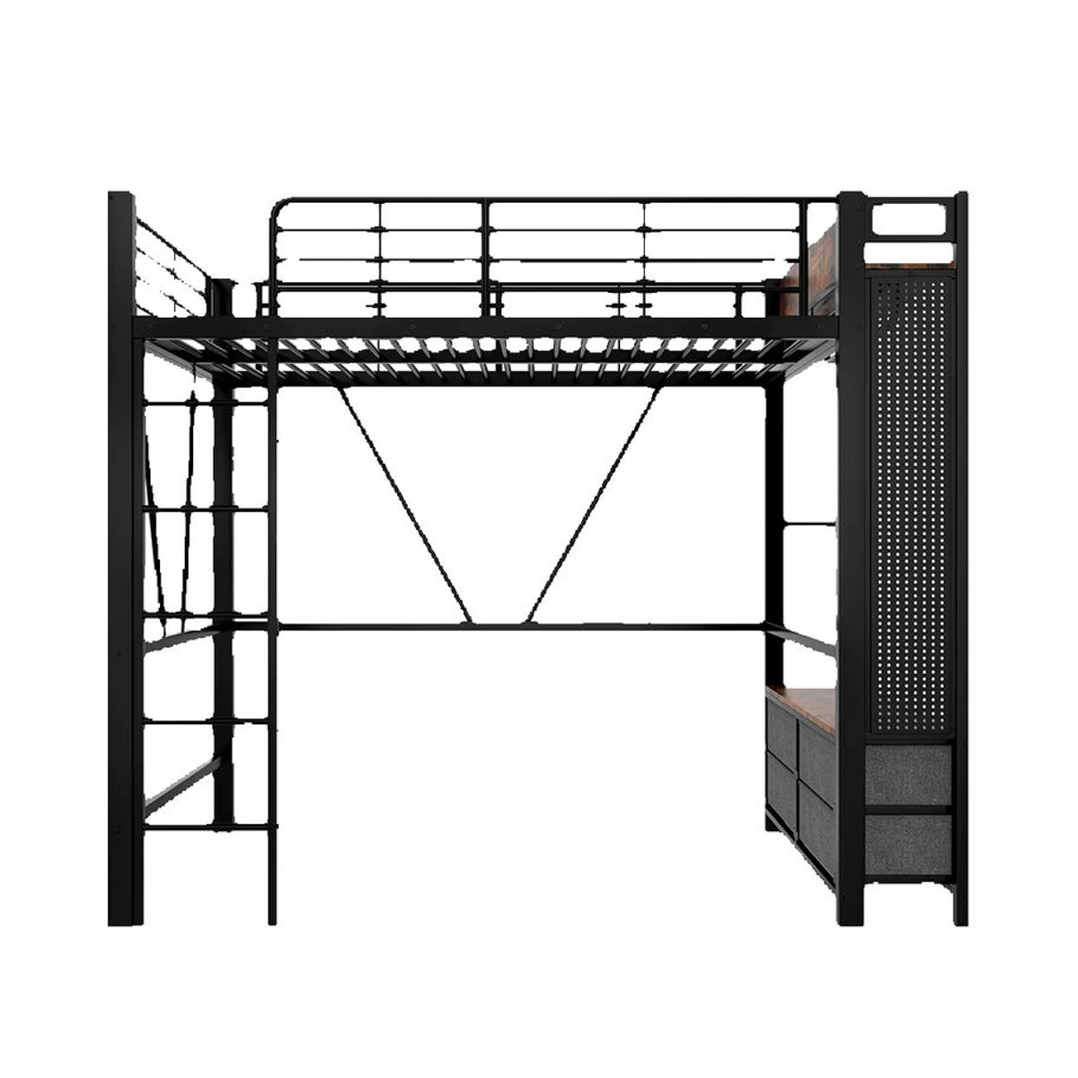 KOMHTOM Hochbett aus Metall in Schwarz im Industrial Design mit LED-Leiste, USB- und Type-C-Steckdose sowie 4 Schubladen, B/T: 200 x 90 cm - Bild 6