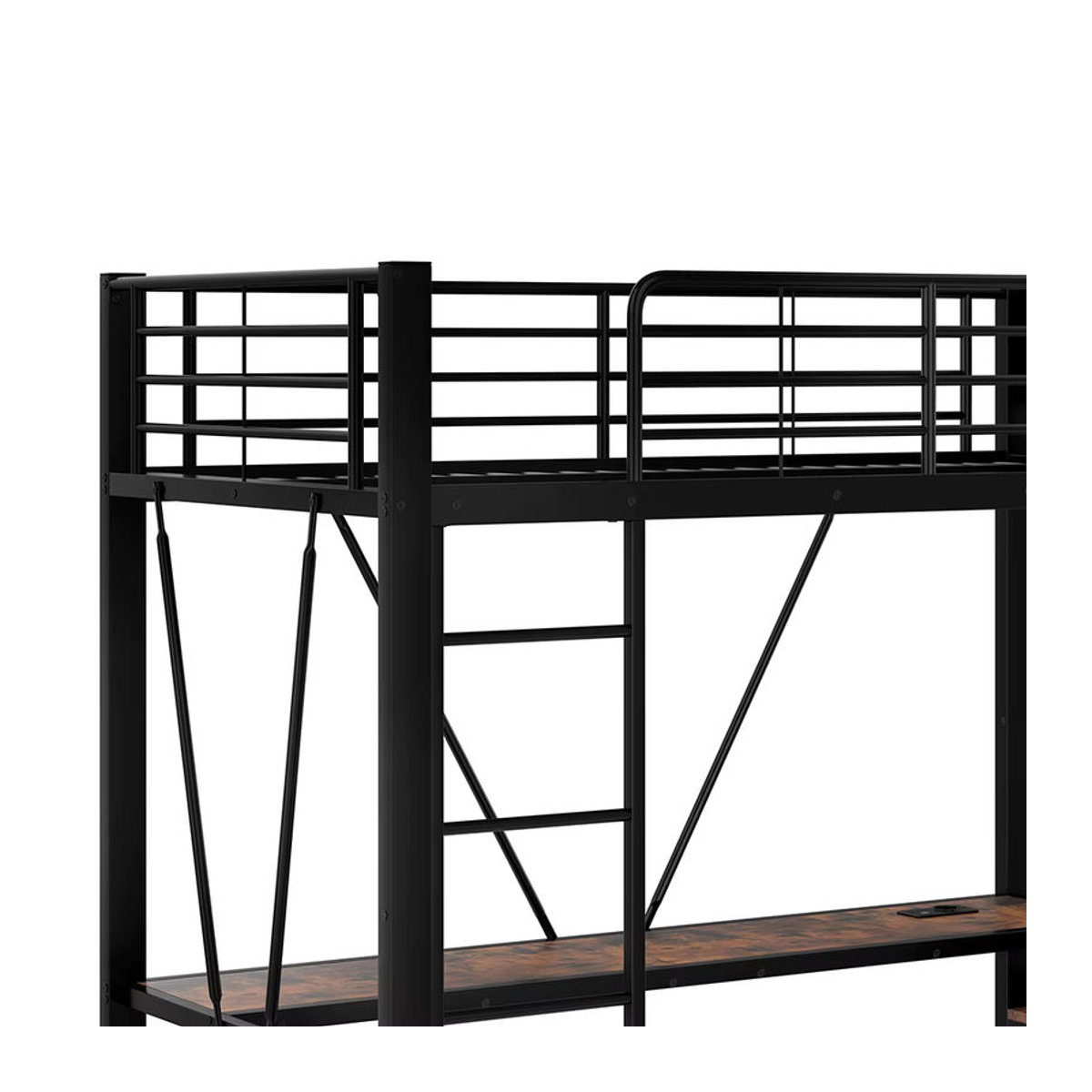 KOMHTOM Hochbett aus Metall mit Schreibtisch, LED-Leiste, USB- und Type-C-Steckdose sowie 4 Schubladen, B/T/H: 90 x 200 cm - Bild 5