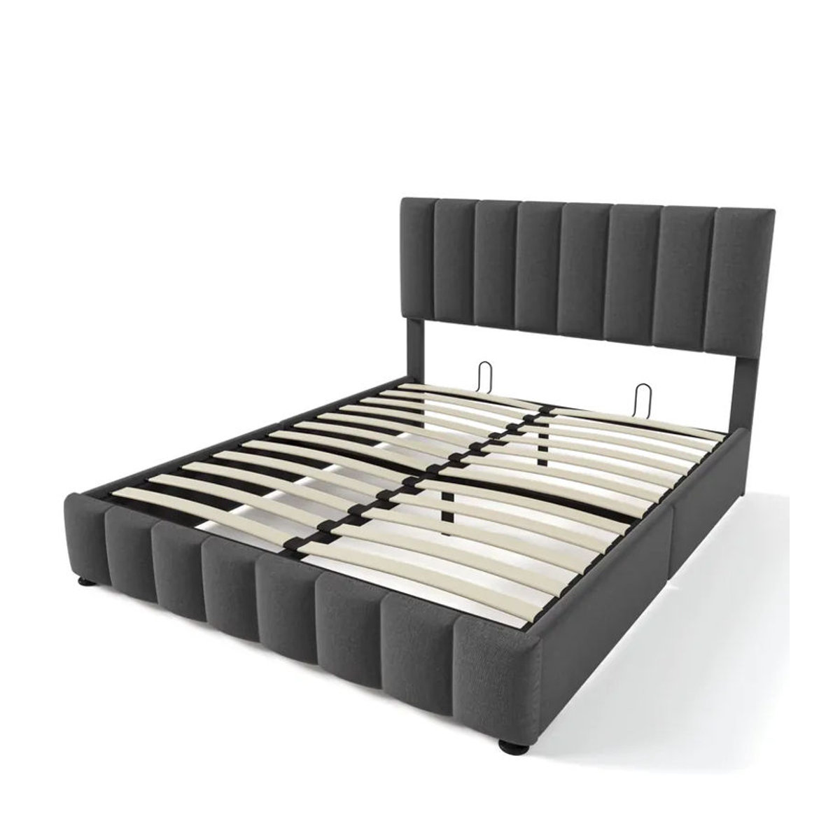 KOMHTOM Hydraulisches Doppelbett mit Stauraum und Kopfteil aus Leinen, Modernes Polsterbett mit Metallrahmen in Anthrazit/Grau, B/T: 140 x 200 cm - Bild 2