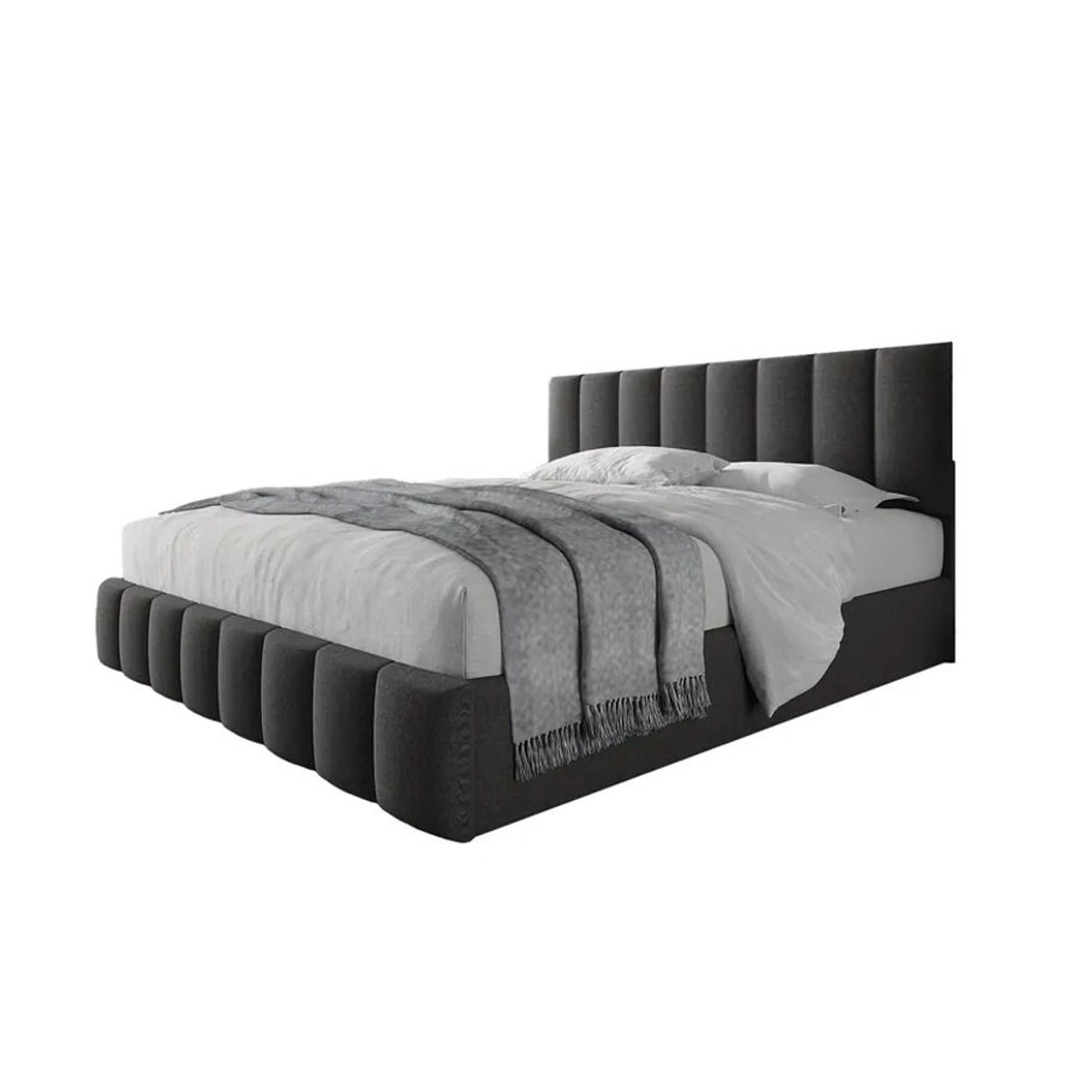 KOMHTOM Hydraulisches Doppelbett mit Stauraum und Kopfteil aus Leinen, Modernes Polsterbett mit Metallrahmen in Anthrazit/Grau, B/T: 140 x 200 cm - Bild 5