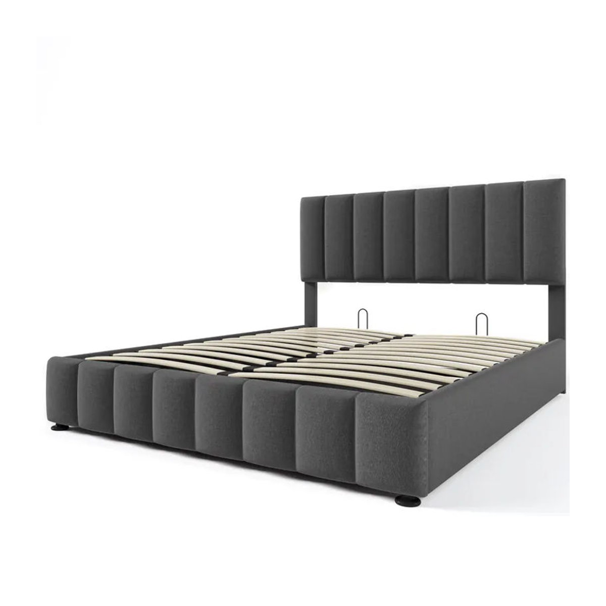 KOMHTOM Hydraulisches Doppelbett mit Stauraum und Kopfteil aus Leinen, Modernes Polsterbett mit Metallrahmen in Anthrazit/Grau, B/T: 140 x 200 cm - Bild 6