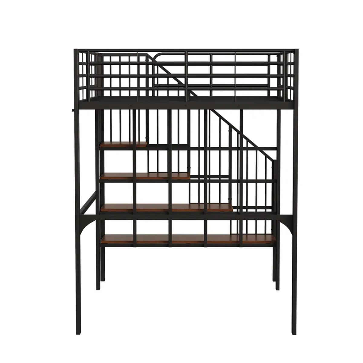 KOMHTOM Metall Hochbett im Industrial Design mit Treppe und Stauraum, B/T: 200 x 140 cm - Bild 5