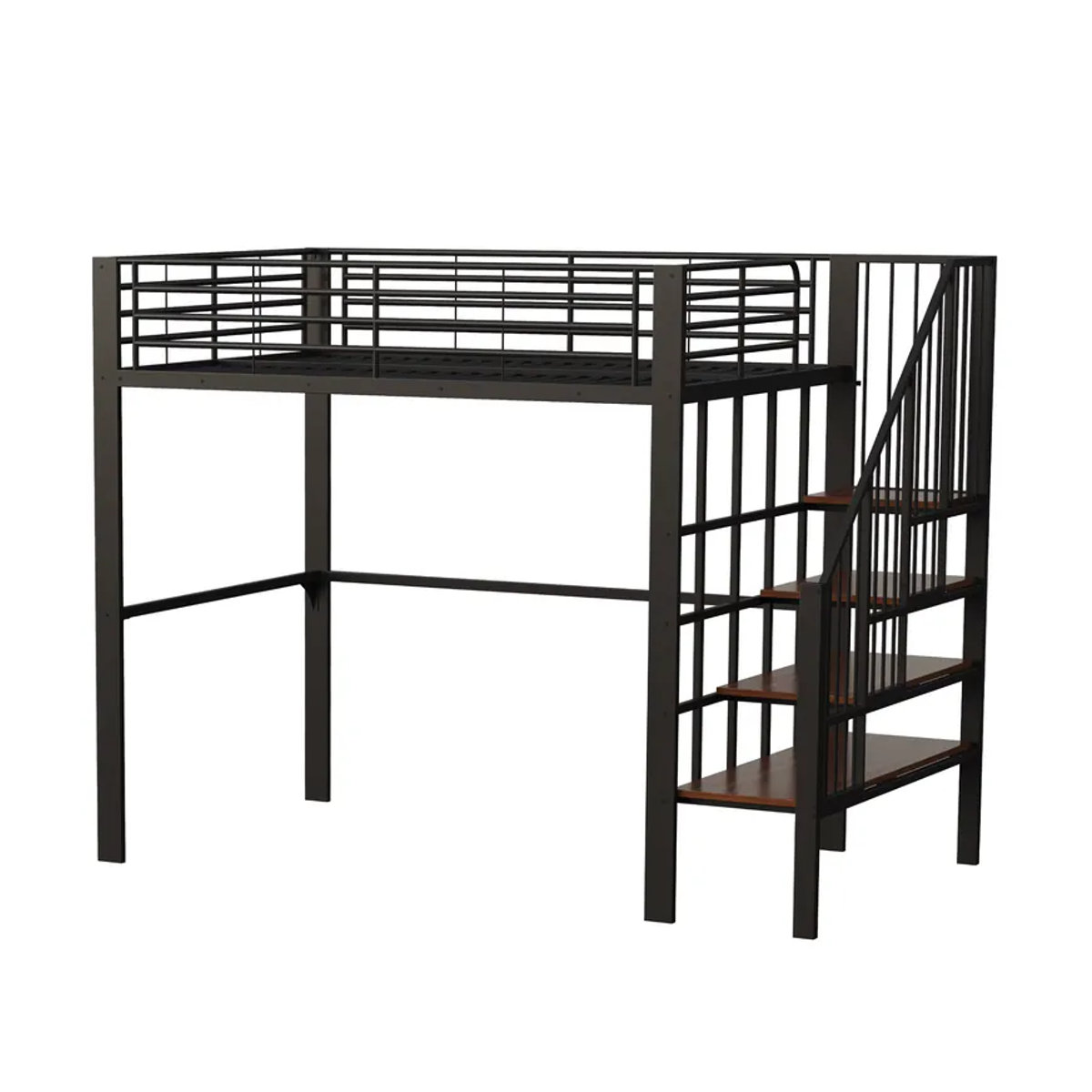 KOMHTOM Metall Hochbett im Industrial Design mit Treppe und Stauraum, B/T: 200 x 140 cm - Bild 6