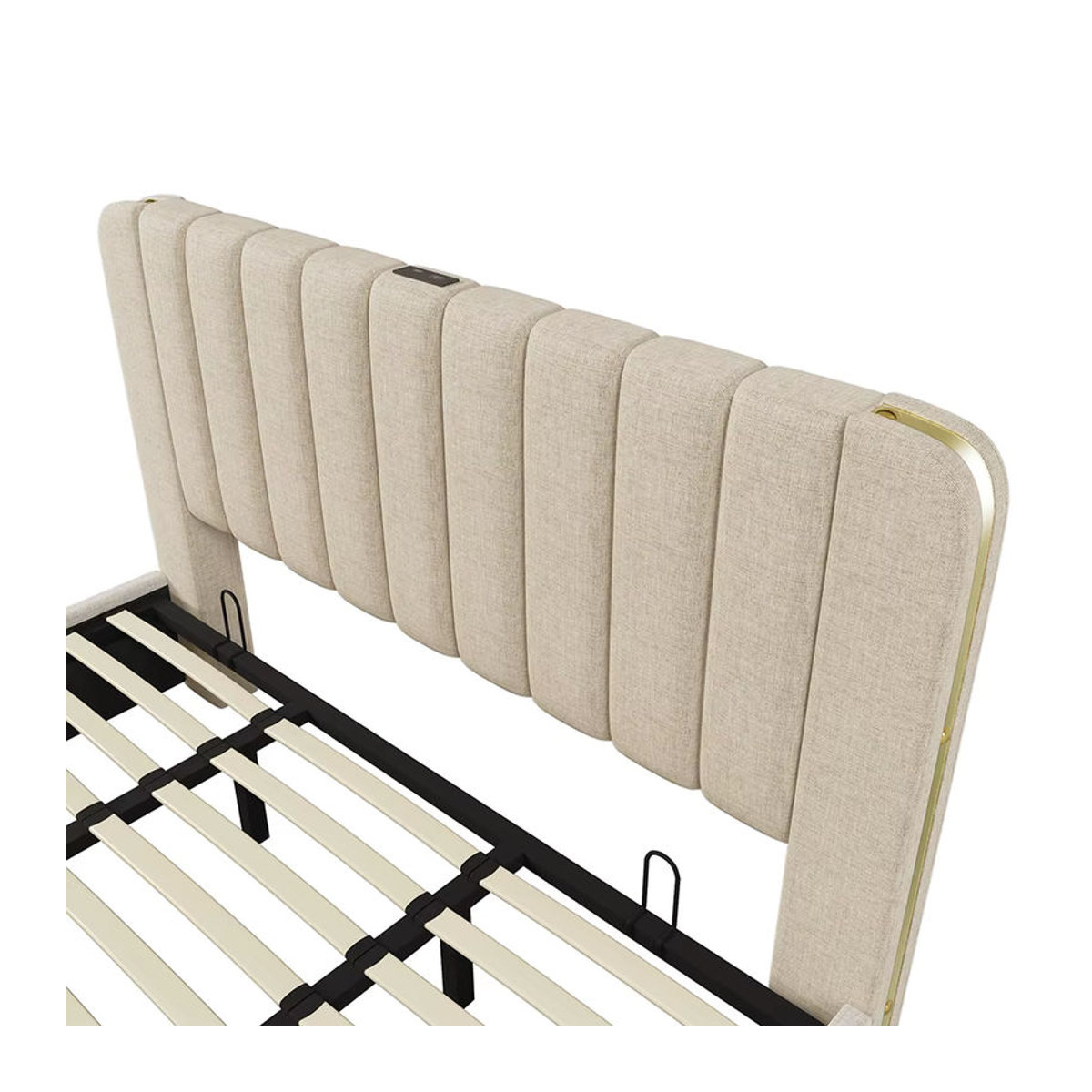 KOMHTOM Polsterbett aus Leinen in Beige mit gepolstertem Kopfteil, USB Typ-C und hydraulischem Bettkasten, B/T/H: 140 x 140 x 200 cm - Bild 6