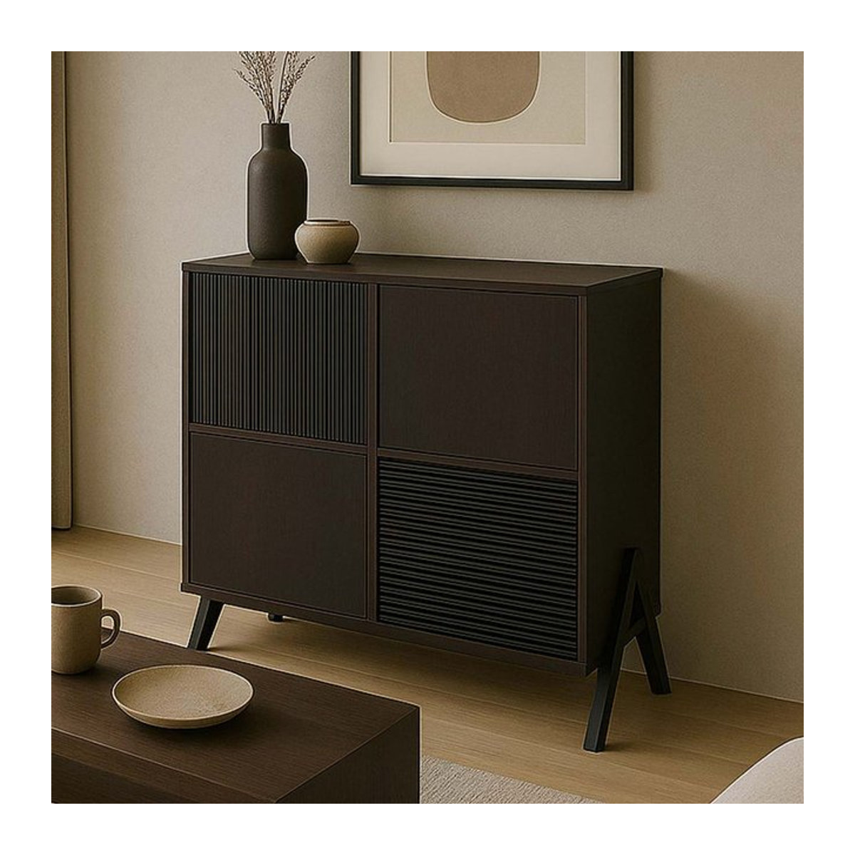 Kommode MCW Sideboard in Walnuss-Optik mit Türen und Staufächern, B/T/H: 94 x 42 x 79 cm - Bild 1