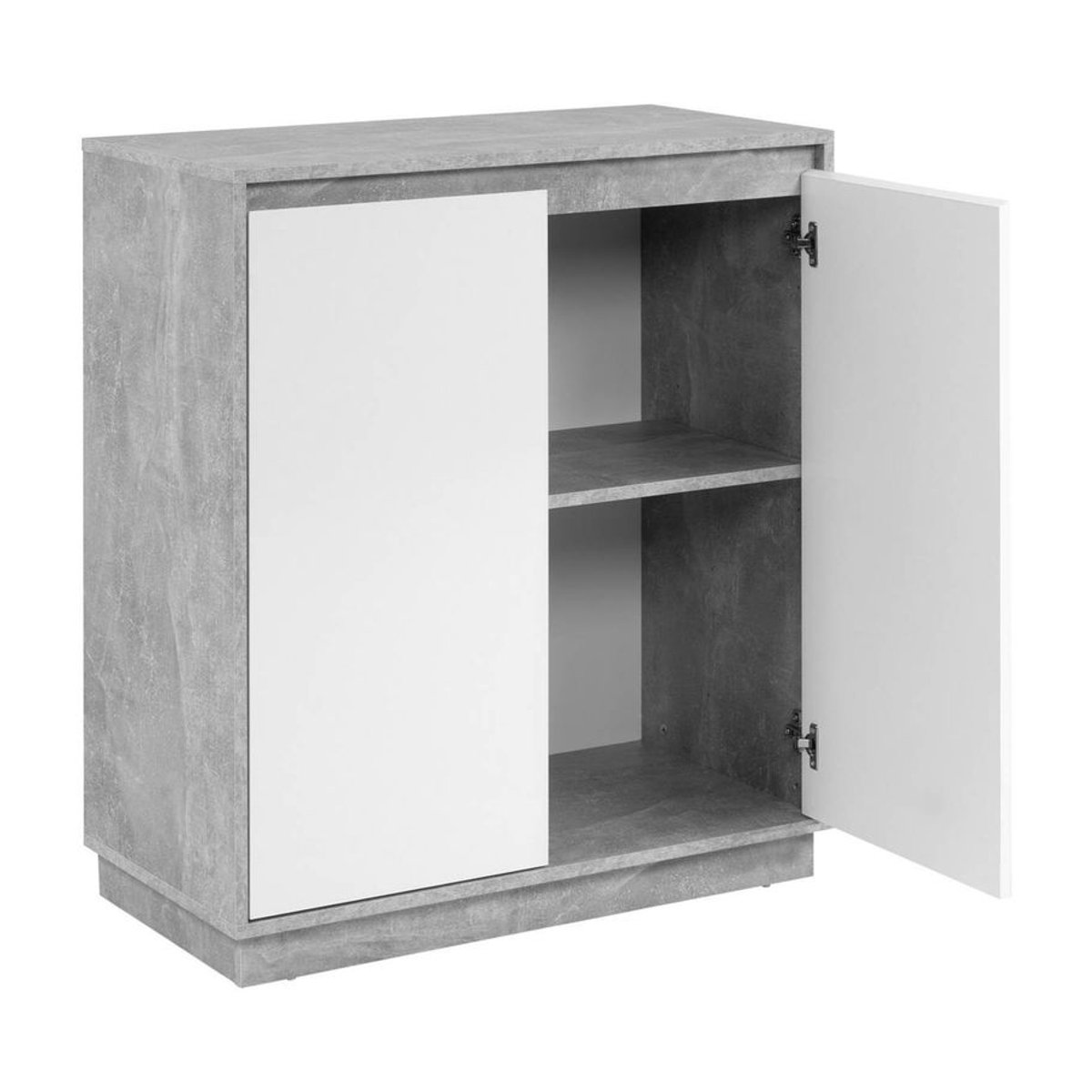 Kommode Phoenix in Weiß glänzend mit Beton Optik, B/H/T: 79 x 88 x 40 cm - Bild 1