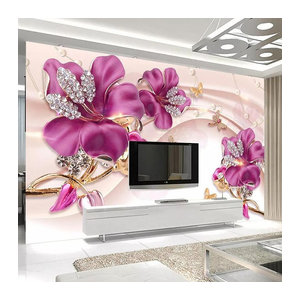 KOMNNI Fototapete mit 3D Blumenornamenten in Rosa, moderne Wanddekoration für Wohnzimmer und TV-Hintergrund, B: 620 cm, H: 330 cm