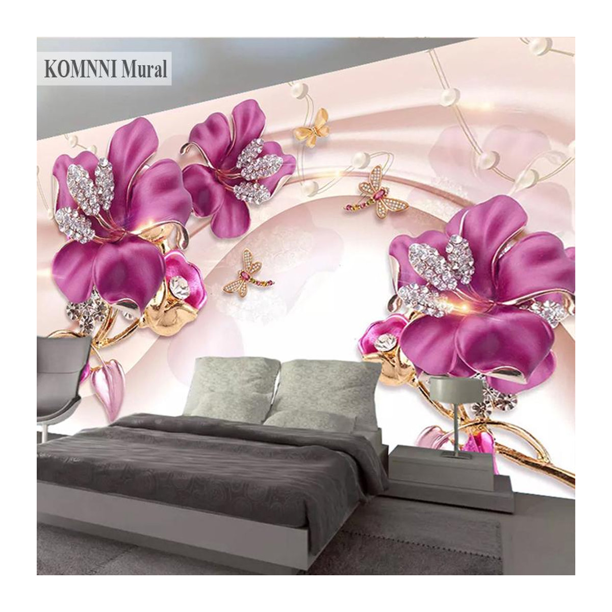 KOMNNI Fototapete mit 3D Blumenornamenten in Rosa, moderne Wanddekoration für Wohnzimmer und TV-Hintergrund, B: 620 cm, H: 330 cm - Bild 2