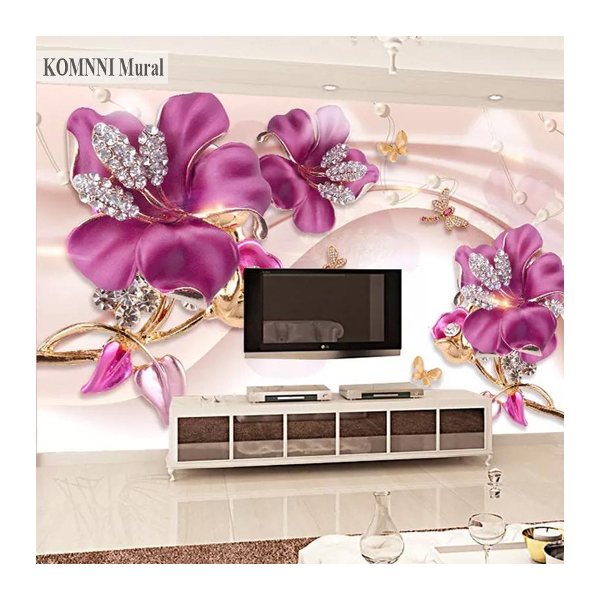 KOMNNI Fototapete mit 3D Blumenornamenten in Rosa, moderne Wanddekoration für Wohnzimmer und TV-Hintergrund, B: 620 cm, H: 330 cm - Bild 5